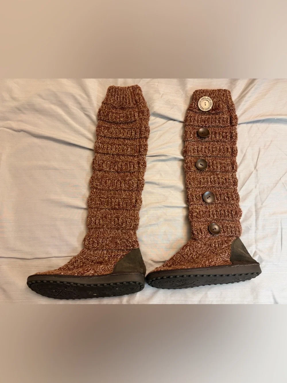 MUK LUKS Miranda Knee High Knit Sweater Slipper Sock Boots red brown Y2K